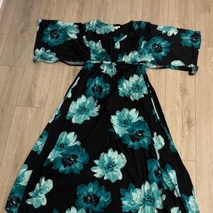 Cato Black and Teal Floral Long Sleeve Dress